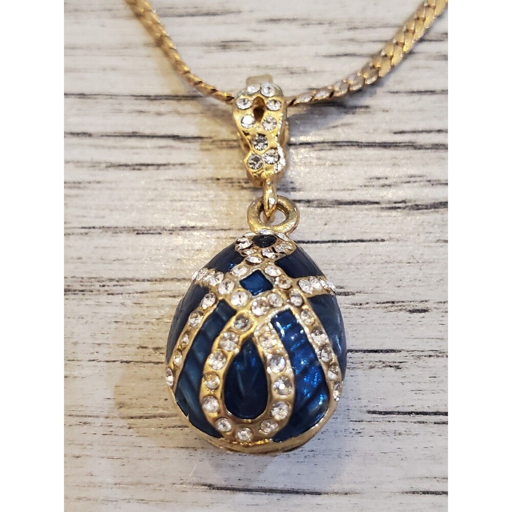 Unbranded Gold-Tone Chain Necklace with Faberge-Inspired Egg Pendant w/Crystals